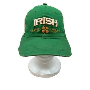 Irish Adult Size Medium Fitted Distressed Four-Leaf Clover Cap Hat Green & White